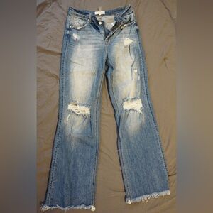 Distressed Risen Straight Leg Jeans